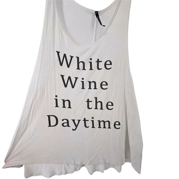 White Wine In The Daytime Tank Top White Scoop Neck Size L Day Drinking Humor - Picture 2 of 5
